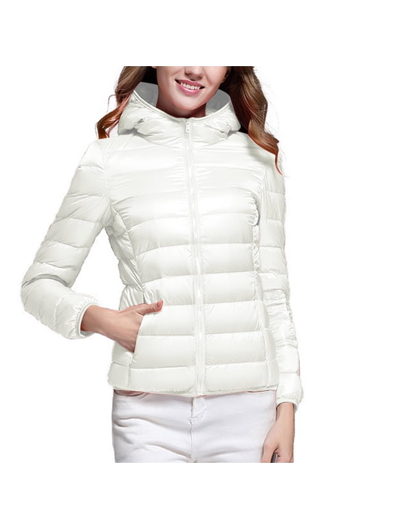 Women's Lightweight Quilted Puffer Jacket Zip Up Hooded Down-Alternative Coat Foldable Packable Outerwear with Storage Pouch for Casual Travel Outdoor