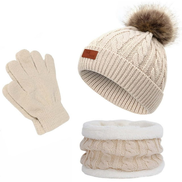 CHGBMOK Winter Gloves Kids Winter Beanie Hat Warm Knit Thick Ski Cap ...