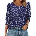thumbnail image 1 of CHGBMOK Women 3/4 Sleeve T Shirt Crew Neck Tunic Printed Casual Dressy Blouses Elasticated Cuffs Loose Pullover Top, 1 of 6