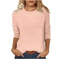 thumbnail image 1 of CHGBMOK Women 3/4 Sleeve T Shirt Crew Neck Tunic Textured Jacquard Casual Blouses Loose Pullover Top, 1 of 5