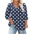 thumbnail image 1 of CHGBMOK Women 3/4 Sleeve T Shirt Polka Dots Tunic V Neck Tee Casual Dressy Blouses Loose Pullover Shirts, 1 of 6