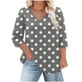 thumbnail image 1 of CHGBMOK Women 3/4 Sleeve T Shirt Polka Dots Tunic V Neck Tee Casual Dressy Blouses Loose Pullover Shirts, 1 of 6
