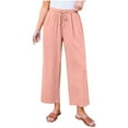 thumbnail image 1 of CHGBMOK Linen Pants for Women High Waisted Wide Leg Capri Elastic Waist Casual Beach Flowy Cropped Summer Capris Pants, 1 of 7