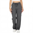 thumbnail image 1 of CHGBMOK Women Cargo Pants with Pockets Drawstring Waist Wide Leg Lounge Trousers Solid Loose Athletic Sweatpants, 1 of 6