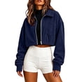 thumbnail image 1 of CHGBMOK Women Corduroy Cropped Jacket Lapel Zip Up Long Sleeve Casual Outerwear with Chest Pocket Loose Fit Y2K Short Coat, 1 of 5