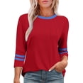 thumbnail image 1 of CHGBMOK Women Crew Neck T Shirts Strip 3/4 Sleeve Blouses Pleated Casual Dressy Tees Comfy Loose Tunic, 1 of 5