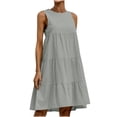 thumbnail image 1 of CHGBMOK Women Dress Crew Neck Sleeveless Linen Dress Front Pleated Curved Hem Midi Dress Casual Loose Plus Size, 1 of 7