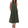 thumbnail image 1 of CHGBMOK Women Dress Mock Neck Sleeveless Long Dress Solid Loose Linen Shift Dress Wedding Guest Party Formal Dress, 1 of 7