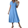 thumbnail image 1 of CHGBMOK Women Dress V Neck Short Sleeve Long Dress Solid Loose Casual Shift Dress, 1 of 9