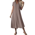 thumbnail image 1 of CHGBMOK Women Dress V Neck Short Sleeve Long Dress Solid Loose Casual Shift Dress, 1 of 9