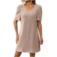 thumbnail image 1 of CHGBMOK Women Dresses Crew Neck Puff Short Sleeve Midi Dress Striped Loose Casual Shirt Dress Beach Vacation Dress, 1 of 8