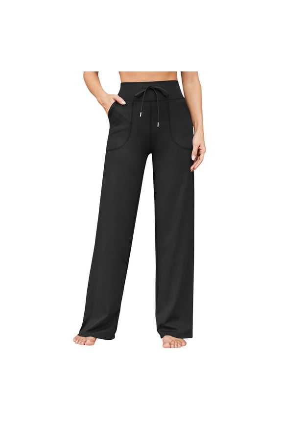 Women Flare Leggings High Waisted Drawstring Yoga Pants with Pockets Wide Legs Tummy Control Workout Pants