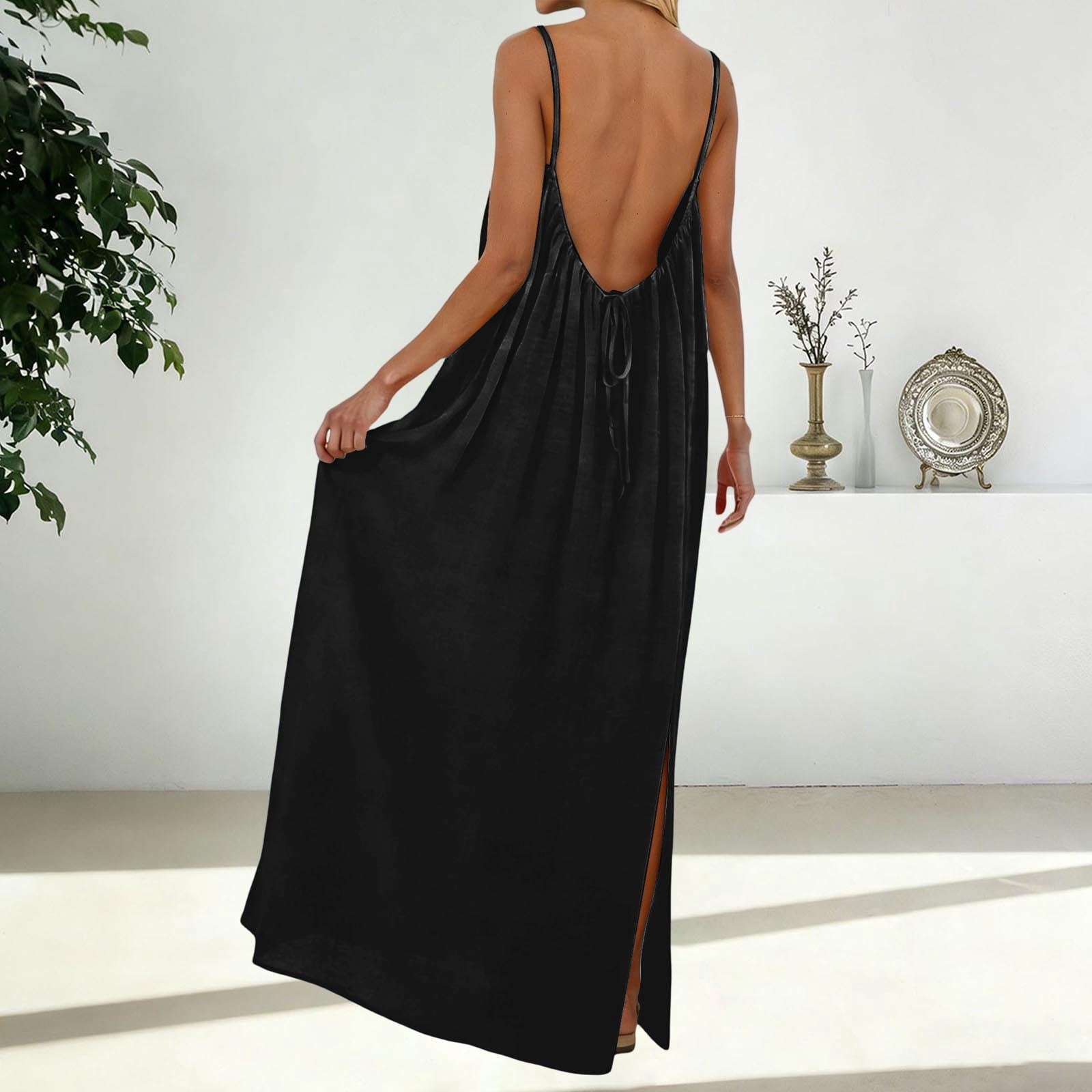 CHGBMOK Backless Cami Dresses for Women Cami Lounge Dress Backless ...
