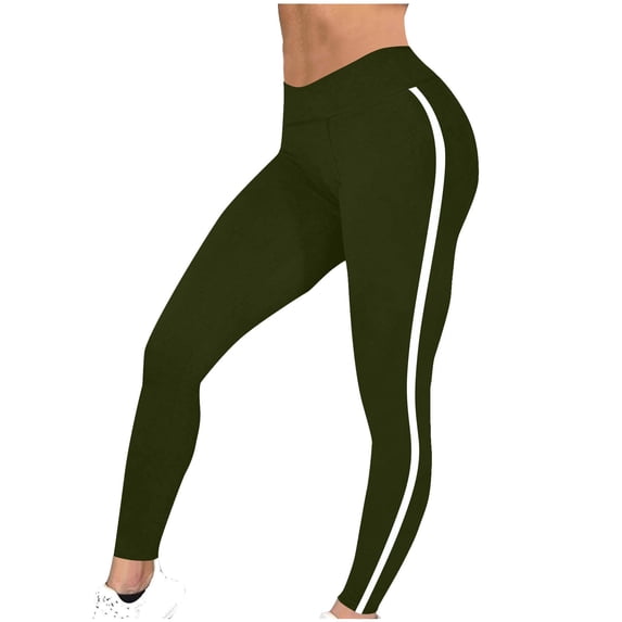 CHGBMOK Women High Waisted Leggings Soft Active Tummy Control Yoga Pants Strips Slim Basic Pants for Yoga Running & Daily Wear