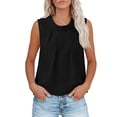 thumbnail image 1 of CHGBMOK Women Linen Tank Tops Crew Neck Ruched Sleeveless Tank Shirt Spring Summer Solid Loose Fit Casual Tops, 1 of 8