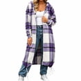 thumbnail image 1 of CHGBMOK Women Long Plaid Hooded Jacket Full Zip Up Loose Coat Casual Drawstring Hem Outerwear with Pockets, 1 of 7