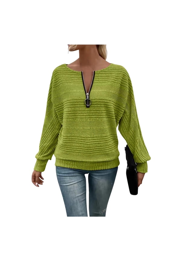 Women Long Sleeve Shirts Solid Zipper Crew Neck Tunic Tops Casual Quilted Loose Pullover
