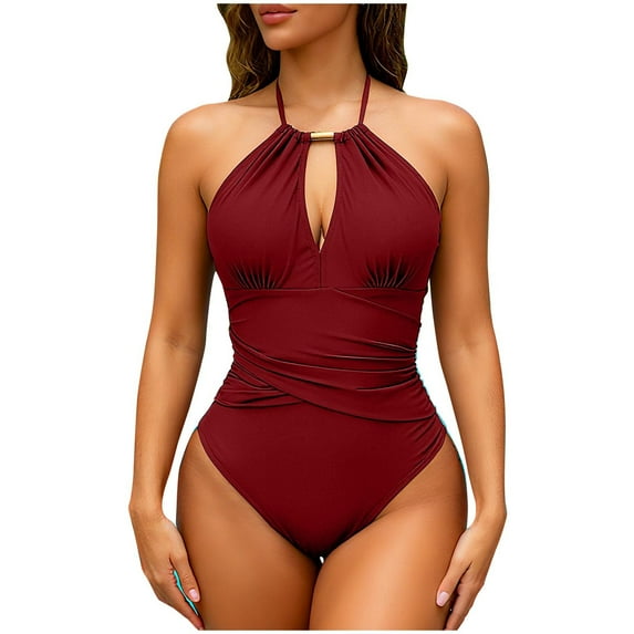 CHGBMOK Women One Piece Swimsuit Cutout Deep V Neck Bathing Suit Textured Ruched Twist Slimming Swimwear