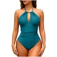 thumbnail image 1 of CHGBMOK Women One Piece Swimsuit Cutout Deep V Neck Bathing Suit Textured Ruched Twist Slimming Swimwear, 1 of 7