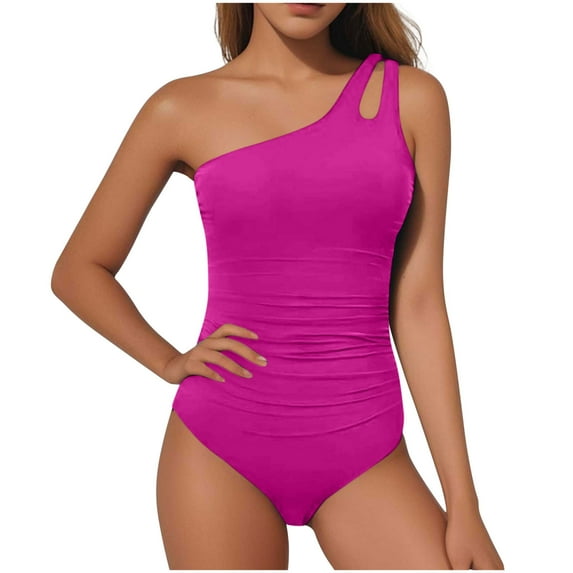 CHGBMOK Women One Piece Swimsuits One Shoulder Tummy Control Bathing Suits Solid Modest Swimwear