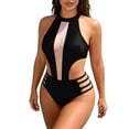 thumbnail image 1 of CHGBMOK Women One Piece Swimsuits Sexy V Neck Bathing Suit Solid Open Back Swim Suit High Cutout Swimwear, 1 of 5
