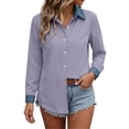 CHGBMOK Women Plus Size Button Down Shirts Color Block Long Sleeve ...