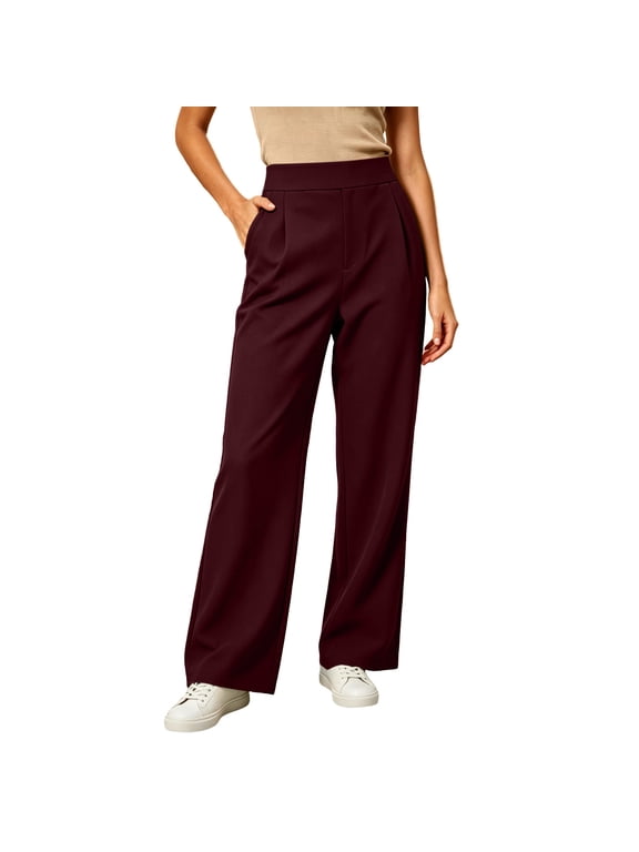 Women Plus Size High Waist Wide Leg Pants Pull On Pleated Trousers with Side Pockets Business Casual Work Pants for Office Daily Wear
