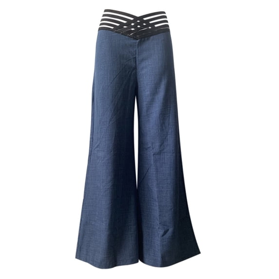 CHGBMOK Women Plus Size Wide Leg Pants Crisscross Hollow Waistband High Waist Straight Leg Trouser with Pockets Flare Bell Leg