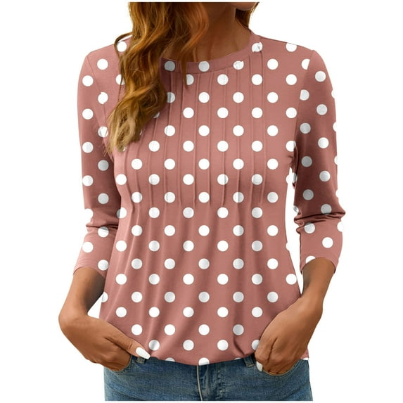 CHGBMOK Women Polka Dots T Shirt 3/4 Sleeve Crew Neck Tee Casual Dressy Blouses Loose Pullover Shirts