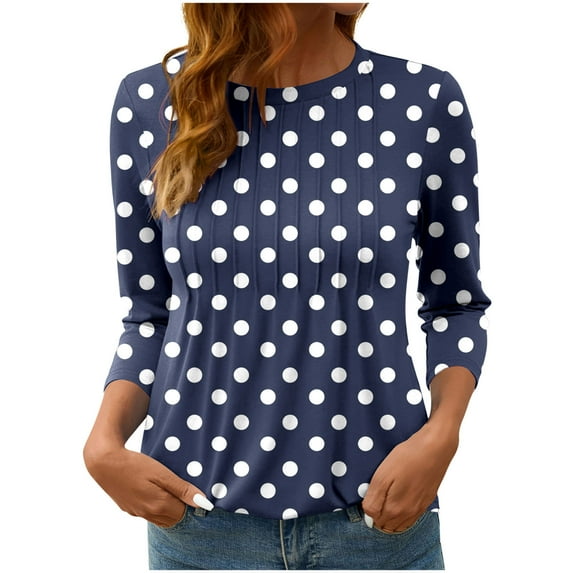CHGBMOK Women Polka Dots T Shirt 3/4 Sleeve Crew Neck Tee Casual Dressy Blouses Loose Pullover Shirts