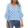 thumbnail image 1 of CHGBMOK Women Polka Dots V Neck T Shirt Puff Sleeve 3/4 Sleeve Blouse Casual Loose Tunic Pullover Shirts, 1 of 7