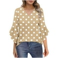 thumbnail image 1 of CHGBMOK Women Polka Dots V Neck T Shirt Puff Sleeve 3/4 Sleeve Blouse Casual Loose Tunic Pullover Shirts, 1 of 7