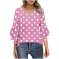 thumbnail image 1 of CHGBMOK Women Polka Dots V Neck T Shirt Puff Sleeve 3/4 Sleeve Blouse Casual Loose Tunic Pullover Shirts, 1 of 7