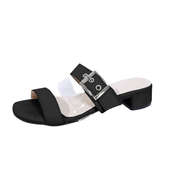 CHGBMOK Women Sandals Summer New Beach Fish Mouth Thick Heel Low Heel Sandals Sizes 35-43