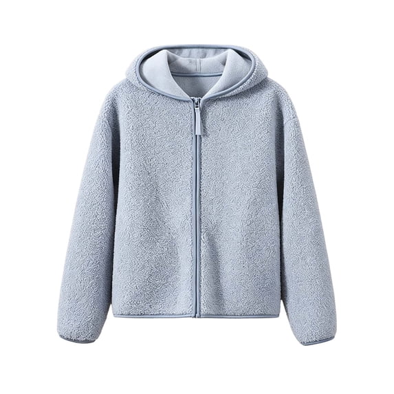 CHGBMOK Women Sherpa Fleece Hooded Jacket Full Zip Up Long Sleeve Cropped Outerwear Loose Fit Casual Warm Coat