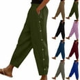 thumbnail image 1 of CHGBMOK Capri Pants for Women Summer Casual Cropped Pants Side Button Elastic Drawstring Ankle Trousers with Pockets, 1 of 8