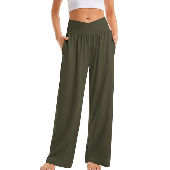 CHGBMOK Women Sweatpants Crossover Yoga Pants with Pockets High Waisted Slim Casual Pants Workout Pants