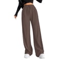 thumbnail image 1 of CHGBMOK Women Sweatpants Solid Ribbed Casual Pants High Waisted Drawstring Cozy Loose Wide Leg Jogger Pants, 1 of 7