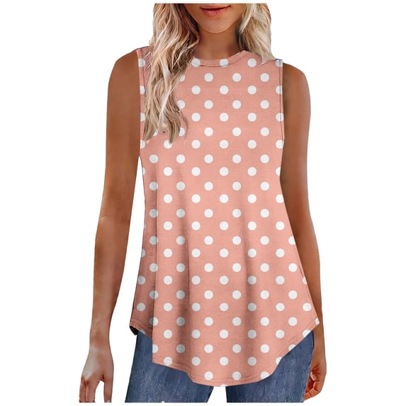 CHGBMOK Women Tank Top Polka Dots Tank Shirts Crew Neck Sleeveless Top Spring Summer Casual Slim Fit Tunic
