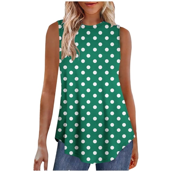 CHGBMOK Women Tank Top Polka Dots Tank Shirts Crew Neck Sleeveless Top Spring Summer Casual Slim Fit Tunic