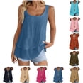 thumbnail image 1 of CHGBMOK Women Tank Tops Double Layers Linen Tank Blouse Spring Summer Crew Neck Sleeveless Shirts Loose Fit Casual Cami, 1 of 8