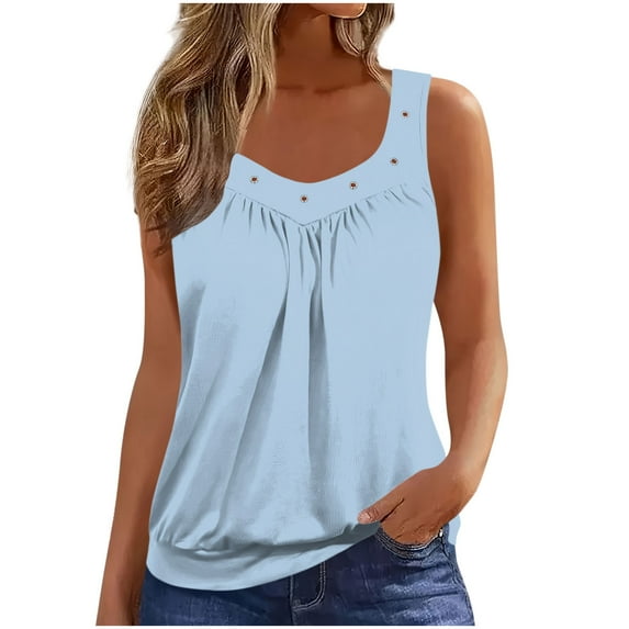 CHGBMOK Women Tank Tops V Neck Ruched Sleeveless Tank Shirt Spring Summer Loose Fit Casual Tops