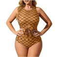 thumbnail image 1 of CHGBMOK Women Two Piece Swimsuit Plaid Printed Wide Straps Crew Neck Swimwear High Wasted Bathing Suit Plus Size Swimsuit, 1 of 3
