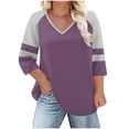 thumbnail image 1 of CHGBMOK Women V Neck T Shirts 3/4 Sleeve Blouses Color Block Casual Dressy Tees Plus Size Loose Tunic, 1 of 6