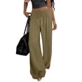 thumbnail image 1 of CHGBMOK Women Wide Leg Trousers Drape Cotton Linen Lounge Pants Elastic High Rise Casual Long Pants Loose Cozy Spring Summer, 1 of 6