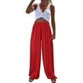 thumbnail image 1 of CHGBMOK Women Wide Leg Trousers Drape Ruched Shift Pants Elastic Waisted Casual Long Pants Solid Loose, 1 of 6