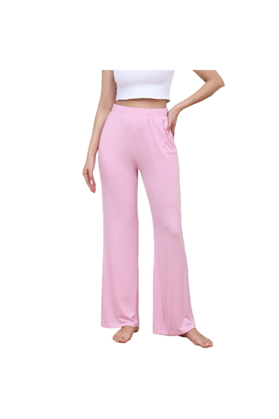 Women Wide Leg Trousers Drape Shift Pants with Pockets Elastic Waisted Casual Long Pants Loose Cozy Spring Summer