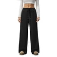 thumbnail image 1 of CHGBMOK Women Wide Leg Trousers Flowy Drape Ribbed Shift Pants Drawstring Low Rise Casual Long Pants Loose Cozy Spring Summer, 1 of 8