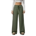 thumbnail image 1 of CHGBMOK Women Wide Leg Trousers Flowy Drape Ribbed Shift Pants Drawstring Low Rise Casual Long Pants Loose Cozy Spring Summer, 1 of 7