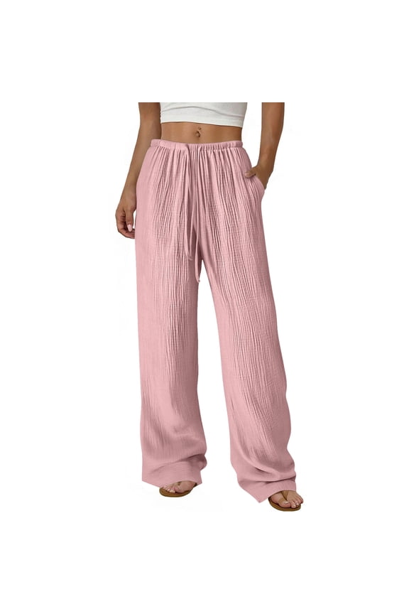 Women Wide Leg Trousers Loose Drape Ruched Shift Pants Elastic Waisted Casual Long Pants with Pockets